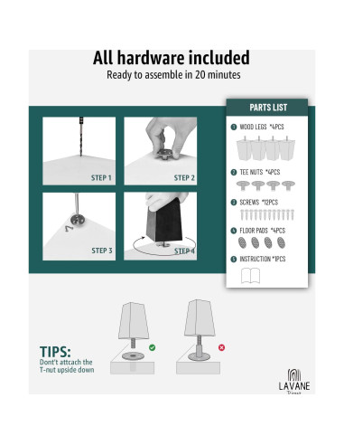 Patas de Madera Sólida La Vane 10cm Set de 4 para Muebles