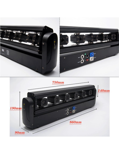 Barra de Luz Móvil Roja 6LED YANGHOPES DMX 30.48cm 10.1kg