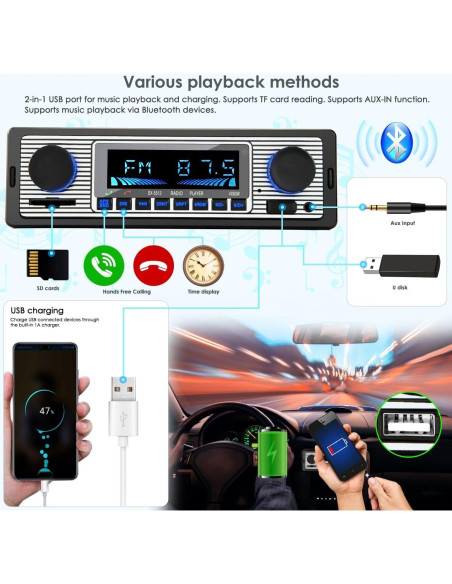 Estéreo de Carro Bluetooth iFreGo US-5513-3 con Carga Rápida