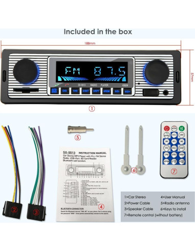 Estéreo de Carro Bluetooth iFreGo US-5513-3 con Carga Rápida
