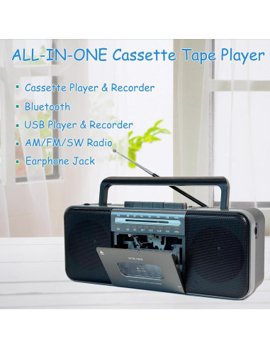 Reproductor de Cinta Portátil Wiithink con Bluetooth y Radio AM/FM