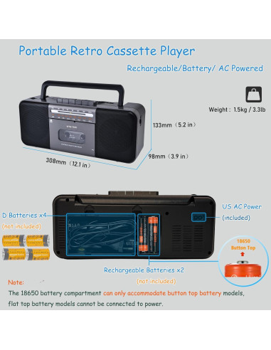Reproductor de Cinta Portátil Wiithink con Bluetooth y Radio AM/FM