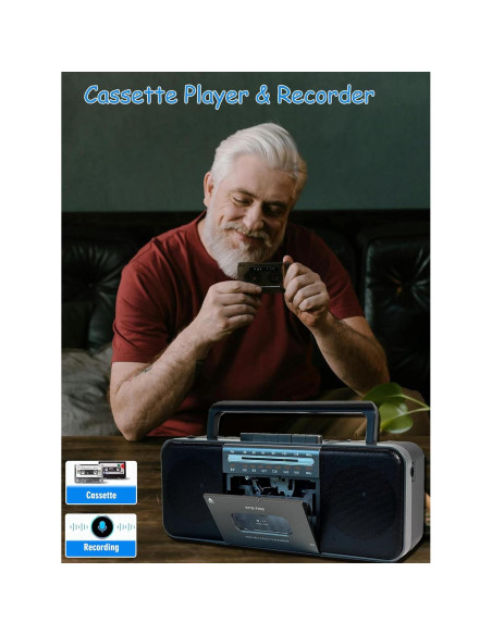 Reproductor de Cinta Portátil Wiithink con Bluetooth y Radio AM/FM Reproductor de Cinta Portátil Wiithink con Bluetooth y Radio AM/FM