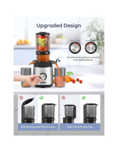 Exprimidor Masticador Ganiza GJ10 Plata 1.2kg 350W Fácil Limpieza