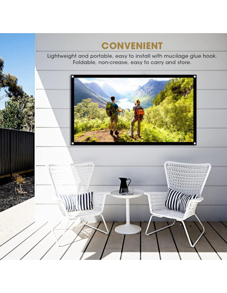 Pantalla de proyector portátil Tbest 101.6 cm blanca sin arrugas