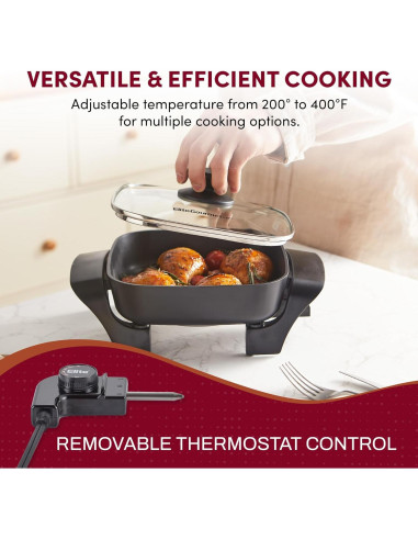 Sartén Eléctrica Antiadherente Elite Gourmet EG808 20x20cm 600W