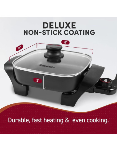 Sartén Eléctrica Antiadherente Elite Gourmet EG808 20x20cm 600W