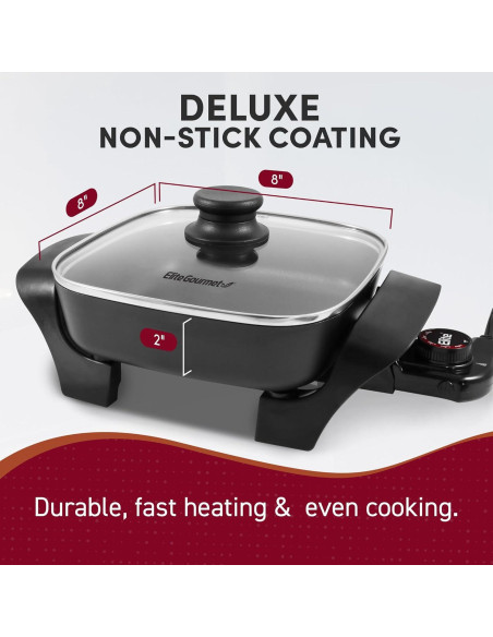 Sartén Eléctrica Antiadherente Elite Gourmet EG808 20x20cm 600W