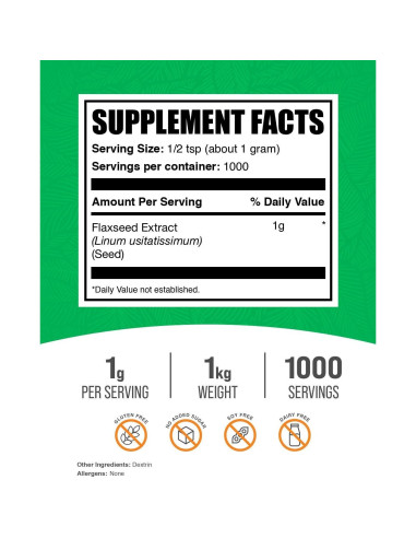 Extracto de Semilla de Lino en Polvo BulkSupplements 1kg Vegano