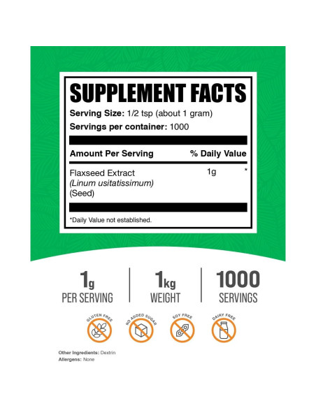 Extracto de Semilla de Lino en Polvo BulkSupplements 1kg Vegano