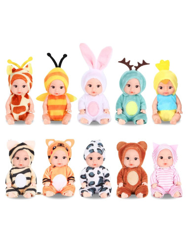 Set de 10 Mini Muñecas Bebé 10 cm MXSYSHYJ con Ropa de Animales