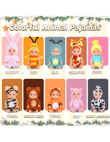 Set de 10 Mini Muñecas Bebé 10 cm MXSYSHYJ con Ropa de Animales
