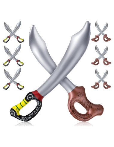 12 Espadas Piratas Inflables PVC 70 cm y 58 cm para Fiesta