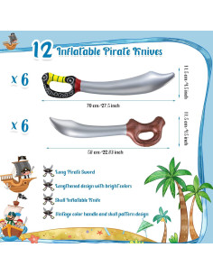 12 Espadas Piratas Inflables PVC 70 cm y 58 cm para Fiesta 2