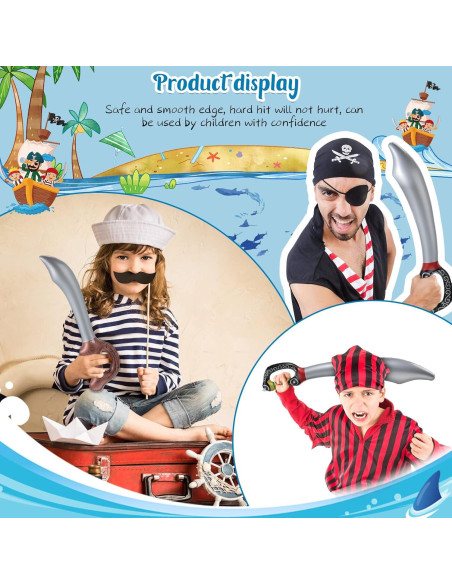 12 Espadas Piratas Inflables PVC 70 cm y 58 cm para Fiesta