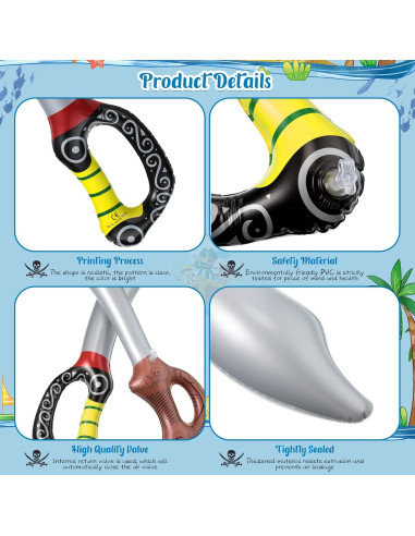 12 Espadas Piratas Inflables PVC 70 cm y 58 cm para Fiesta