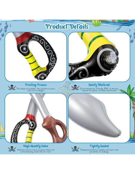 12 Espadas Piratas Inflables PVC 70 cm y 58 cm para Fiesta