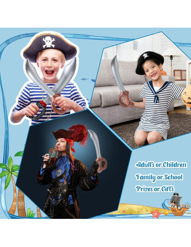 12 Espadas Piratas Inflables PVC 70 cm y 58 cm para Fiesta