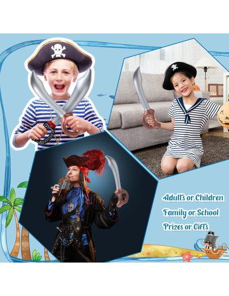 12 Espadas Piratas Inflables PVC 70 cm y 58 cm para Fiesta
