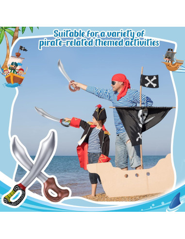 12 Espadas Piratas Inflables PVC 70 cm y 58 cm para Fiesta