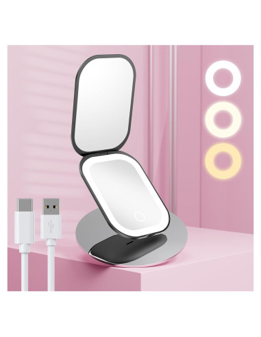 Espejo de Viaje Iluminado Benbilry Compacto 1X/3X Negro