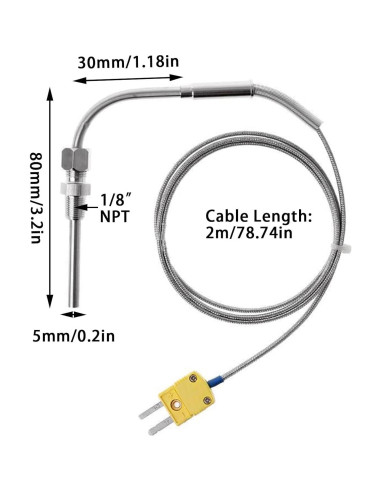 Termopar tipo K EGT Flylin 2 metros con conector NPT 1/8"