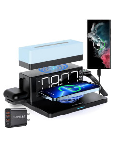 Cargador Inalámbrico 6 en 1 BODSEIEOU con Reloj Despertador 15W