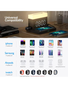 Cargador Inalámbrico 6 en 1 BODSEIEOU con Reloj Despertador 15W 2
