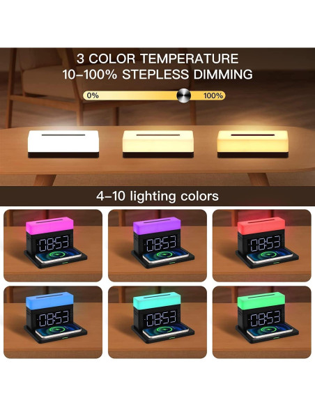 Cargador Inalámbrico 6 en 1 BODSEIEOU con Reloj Despertador 15W