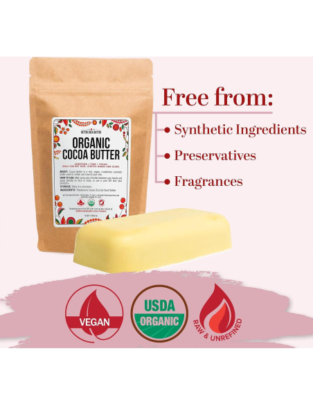 Manteca de Cacao Orgánica Cruda 227g - Grado Alimenticio USDA