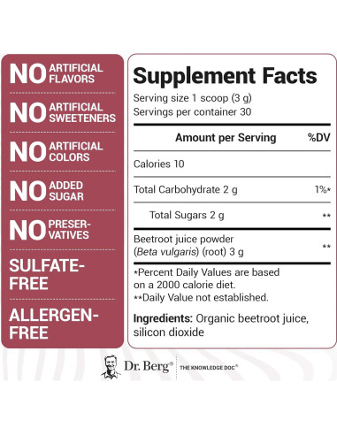 Polvo de Remolacha Orgánica Dr. Berg - 30 Porciones 45g
