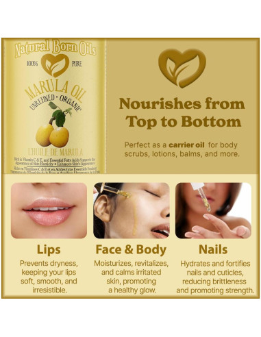 Aceite de Marula 118ml Natural Born Oils, 100% Puro y Orgánico