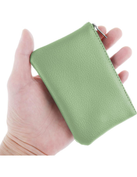 Monedero Portátil PU Verde con Cremallera para Mujeres