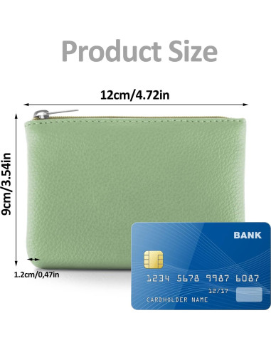 Monedero Portátil PU Verde con Cremallera para Mujeres