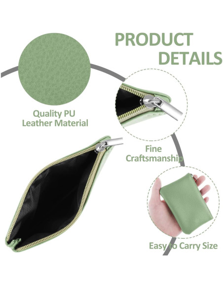 Monedero Portátil PU Verde con Cremallera para Mujeres