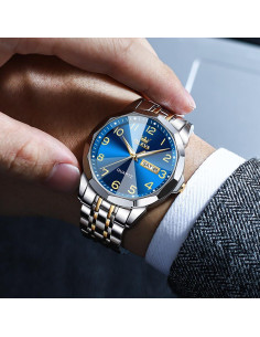 Reloj de Hombre OLEVS Analógico Acero Inoxidable Azul Plata 2