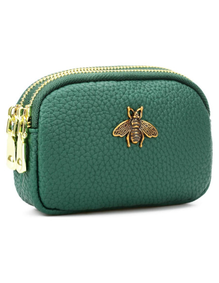 Billetera de Monedas de Cuero WOZEAH Verde para Mujeres