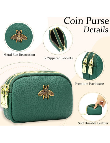 Billetera de Monedas de Cuero WOZEAH Verde para Mujeres