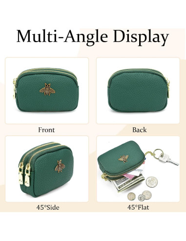 Billetera de Monedas de Cuero WOZEAH Verde para Mujeres