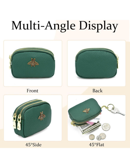 Billetera de Monedas de Cuero WOZEAH Verde para Mujeres