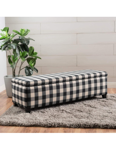 Ottomán de Almacenamiento GDFStudio Cuadrícula Negra 130 cm