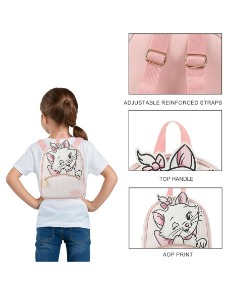 Mochila Mini Disney Aristocats Marie Rosa y Blanca 26.67 cm Mochila Mini Disney Aristocats Marie Rosa y Blanca 26.67 cm
