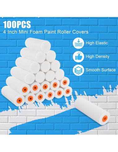 100 Pcs Rodillo de Pintura de Espuma 10 cm JOUTYFOR con Mangos