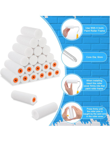100 Pcs Rodillo de Pintura de Espuma 10 cm JOUTYFOR con Mangos
