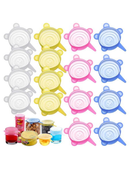 16 Tapas de Silicona Patelai Reutilizables 6.6-8.4 cm Multicolor