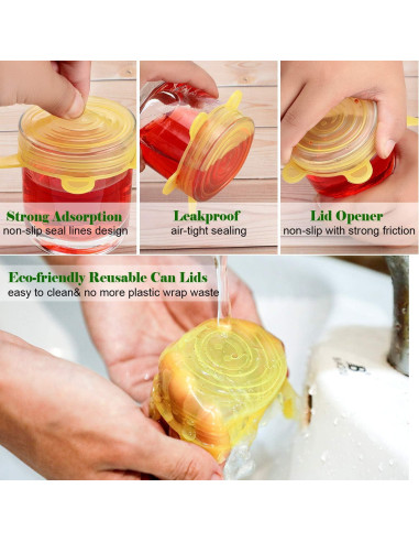 16 Tapas de Silicona Patelai Reutilizables 6.6-8.4 cm Multicolor