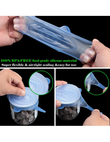 16 Tapas de Silicona Patelai Reutilizables 6.6-8.4 cm Multicolor