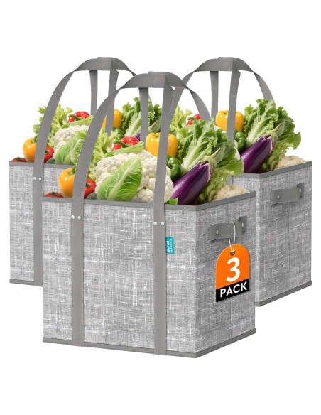 Bolsas de Compras Reutilizables Fab Totes 3 PCS Gris 23L Bolsas de Compras Reutilizables Fab Totes 3 PCS Gris 23L