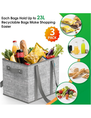 Bolsas de Compras Reutilizables Fab Totes 3 PCS Gris 23L