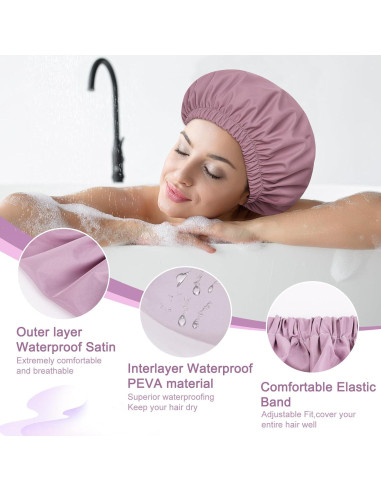 Gorro de Ducha Reutilizable TFUSOM Mediano Púrpura Impermeable